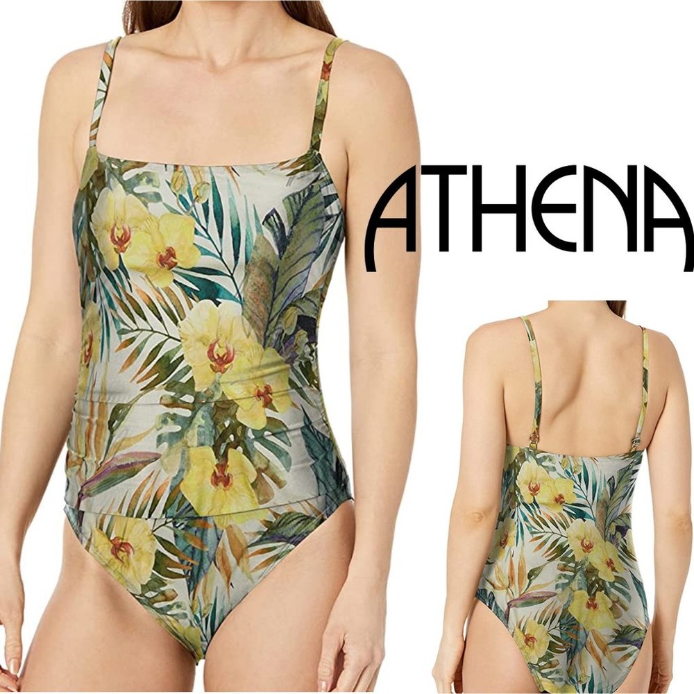 ATHENA Square Neck Shirred Maillot 🌼 NEW WITH TAGS!